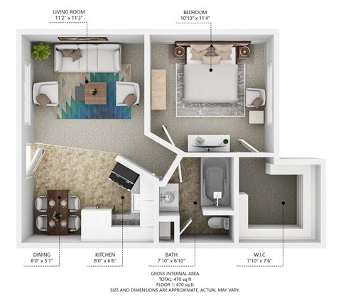 a typical floor plan of a 1 bedroom apartment